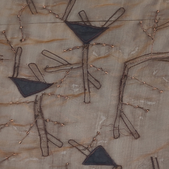 Scarf Adorned W Silk Appliques Embroidery Sequins Copper Chiffon - Picture 5 of 11